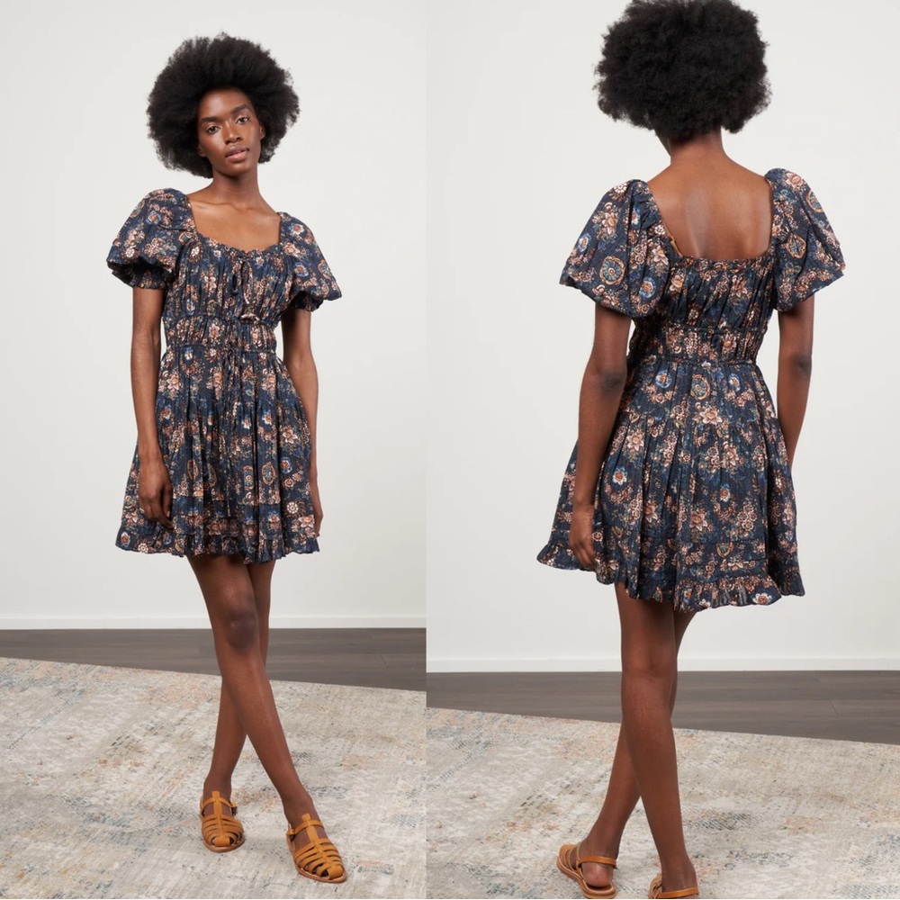 ULLA JOHNSON Juniper Dress Blue Floral Mini Sz 10